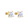 14 Karat Yellow Gold Square Moissanite Stud Screw Back Earring - 14MGME00039