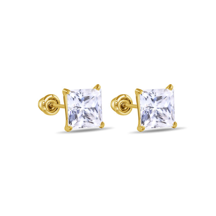 14 Karat Yellow Gold Square Moissanite Stud Screw Back Earring - 14MGME00039
