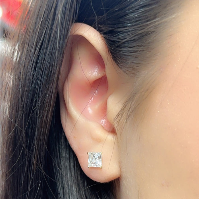14 Karat Yellow Gold Square Moissanite Stud Screw Back Earring - 14MGME00039