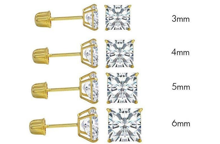 14 Karat Yellow Gold Square Moissanite Stud Screw Back Earring - 14MGME00039