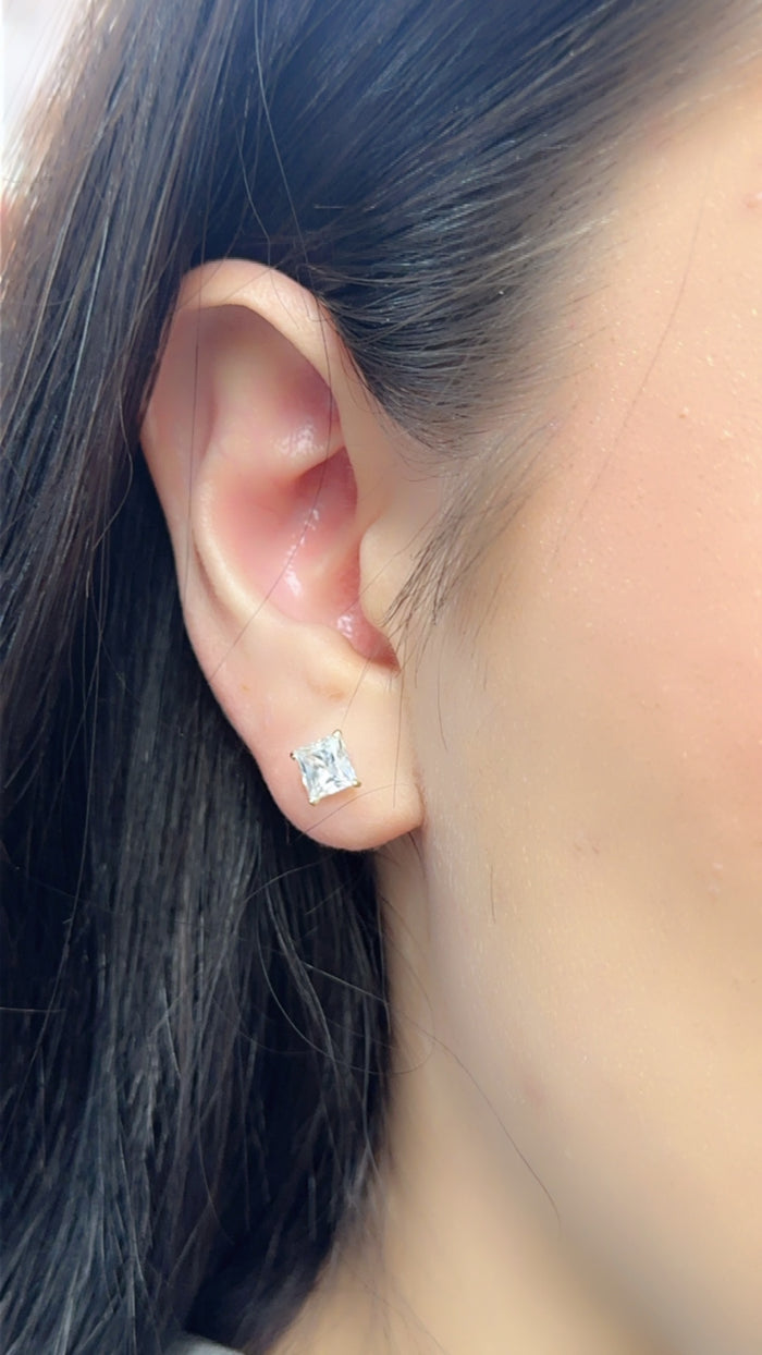 14 Karat Yellow Gold Square Moissanite Stud Screw Back Earring - 14MGME00039