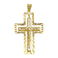 14 Karat Yellow Gold CZ Double Cross Pendant | Silver Palace Inc.