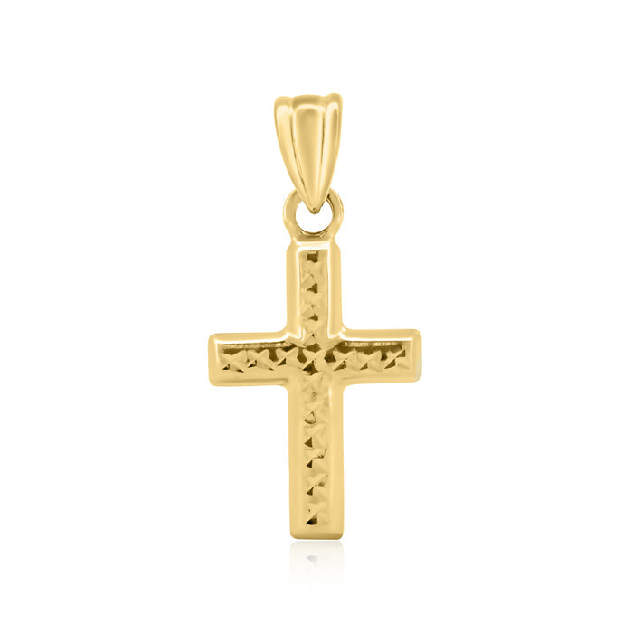14 Karat Yellow Gold Diamond Cut Textured Hollow Tube Crucifix Pendant - 14P00041