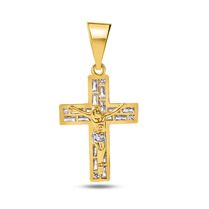14 Karat Yellow Gold Crucifix Baguette Clear CZ Pendant - 14P00046