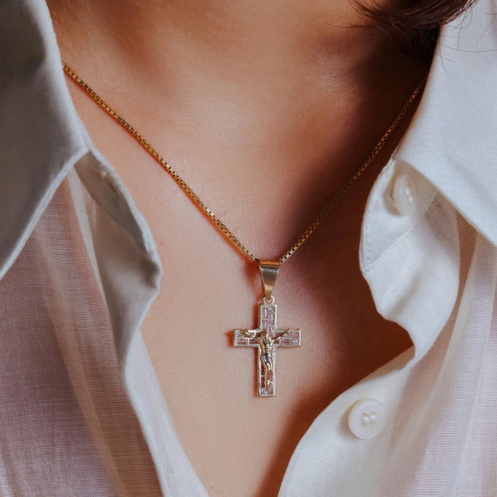 14 Karat Yellow Gold Crucifix Baguette Clear CZ Pendant - 14P00046