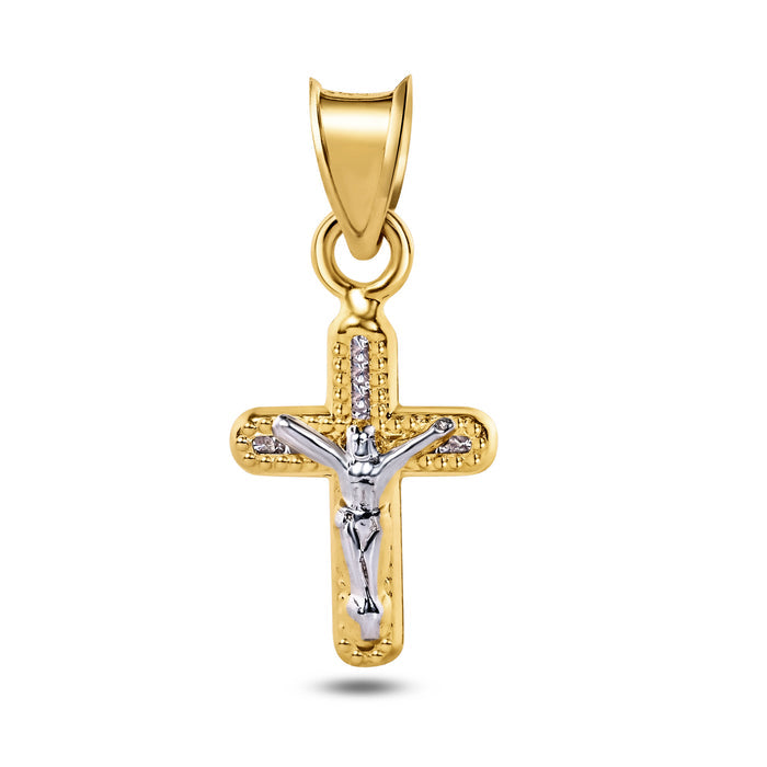 14 Karat Yellow Gold Crucifix Clear CZ Pendant - 14P00047