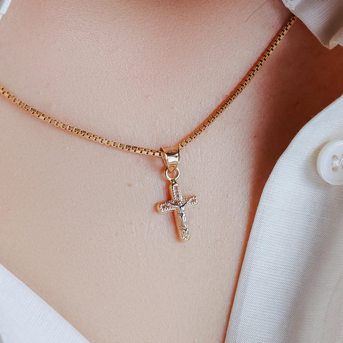 14 Karat Yellow Gold Crucifix Clear CZ Pendant - 14P00047