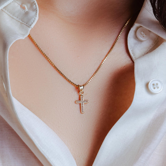 14 Karat Yellow Gold Crucifix Clear CZ Pendant - 14P00048
