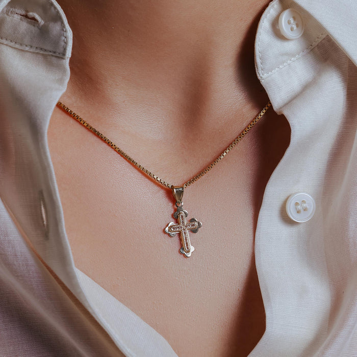 14 Karat Yellow Gold Crucifix Clear CZ Pendant - 14P00049
