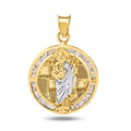 14 Karat Yellow Gold St Jude Clear CZ Diamond Cut Round Pendant - 14P00050