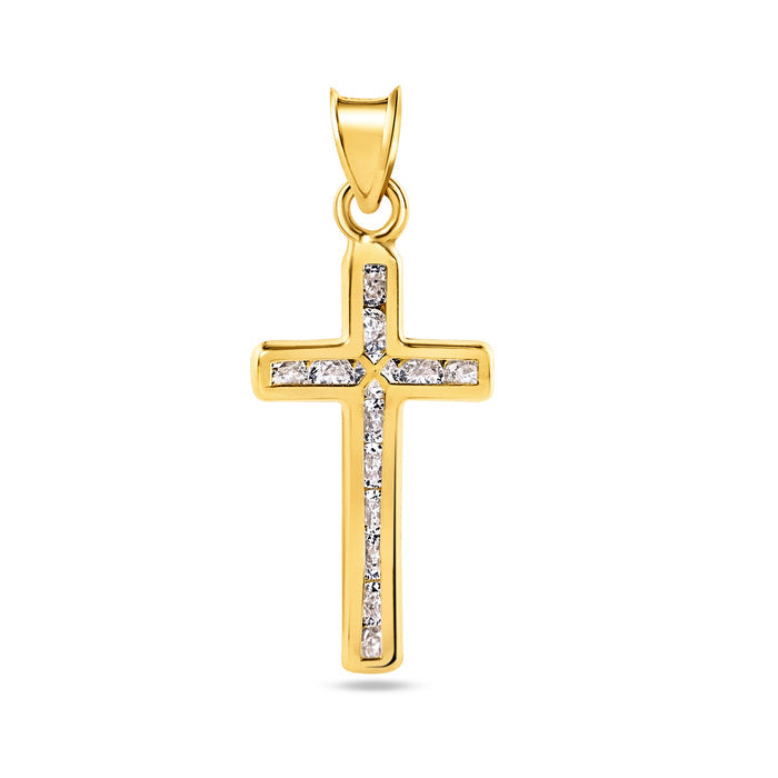 14 Karat Yellow Gold Wavy Cross Clear CZ Pendant - 14P00053