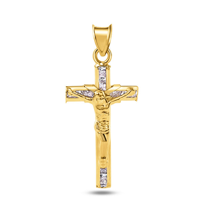 14 Karat Yellow Gold Crucifix Clear CZ Pendant - 14P00054