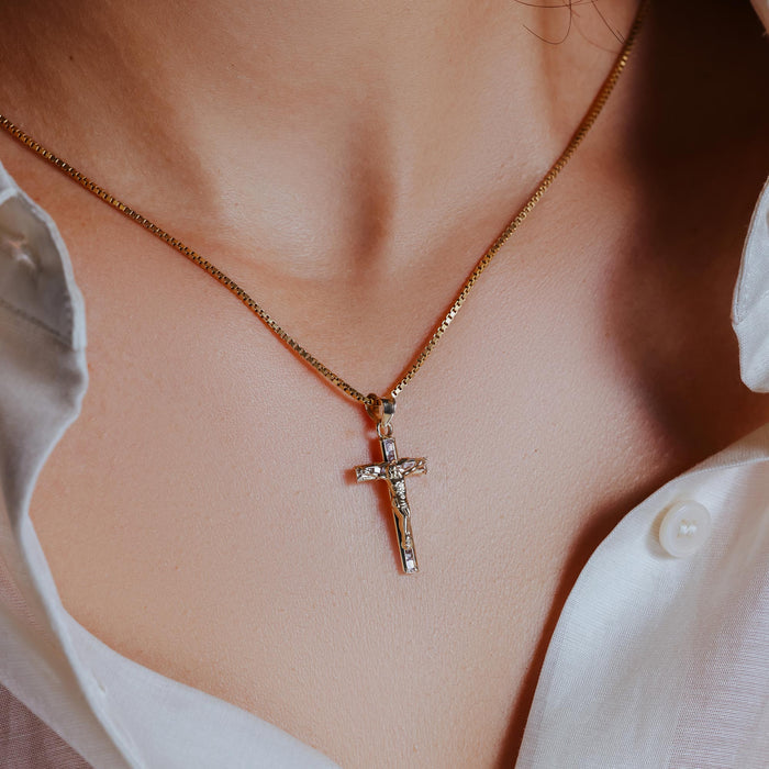 14 Karat Yellow Gold Crucifix Clear CZ Pendant - 14P00054