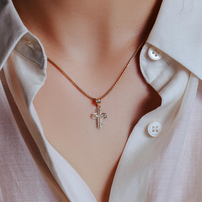 14 Karat Yellow Gold Diamond Cut Beaded Crucifix Clear CZ Pendant - 14P00055