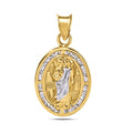 14 Karat Yellow Gold St Jude Diamond Cut Two Tone Clear CZ Pendant - 14P00057