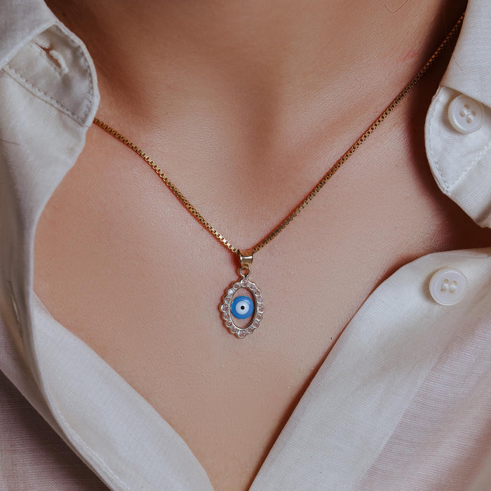14 Karat Yellow Gold Evil Eye Clear CZ Pendant - 14P00060