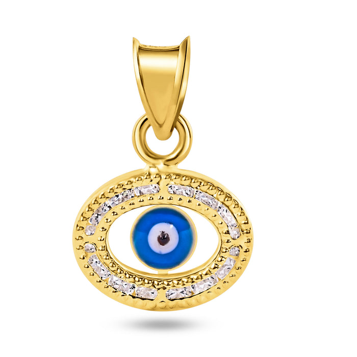 14 Karat Yellow Gold Beaded Evil Eye Clear CZ Pendant - 14P00061