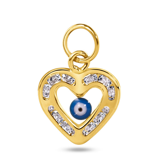 14 Karat Yellow Gold Heart Evil Eye Clear CZ Pendant - 14P00062