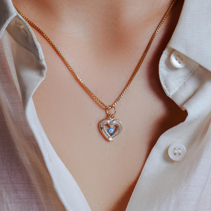 14 Karat Yellow Gold Heart Evil Eye Clear CZ Pendant - 14P00062