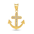 14 Karat Yellow Gold Anchor Beaded Cross Clear CZ Pendant - 14P00067