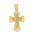 14 Karat Yellow Gold Beaded Cross Clear CZ Pendant - 14P00068