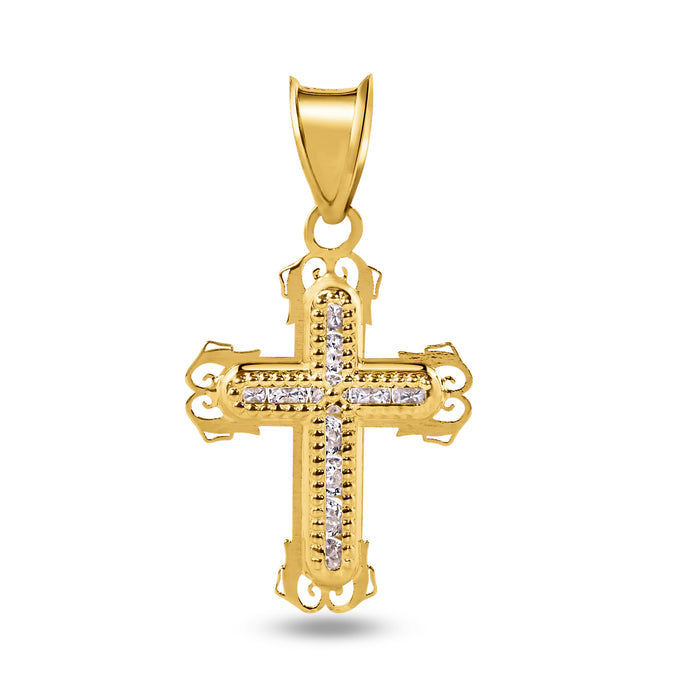 14 Karat Yellow Gold Cross Bordered Cross Clear CZ Pendant - 14P00070