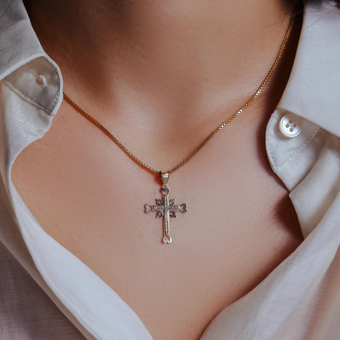 14 Karat Yellow Gold Cross Heart Cutout Clear CZ Pendant - 14P00072