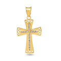 14 Karat Yellow Gold Bordered Cross Clear CZ Pendant - 14P00073