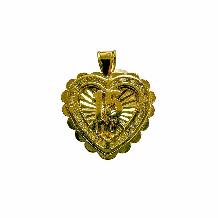 14 Karat Yellow Gold Heart Diamond Cut CZ Quinceañera Pendant - 14P00075