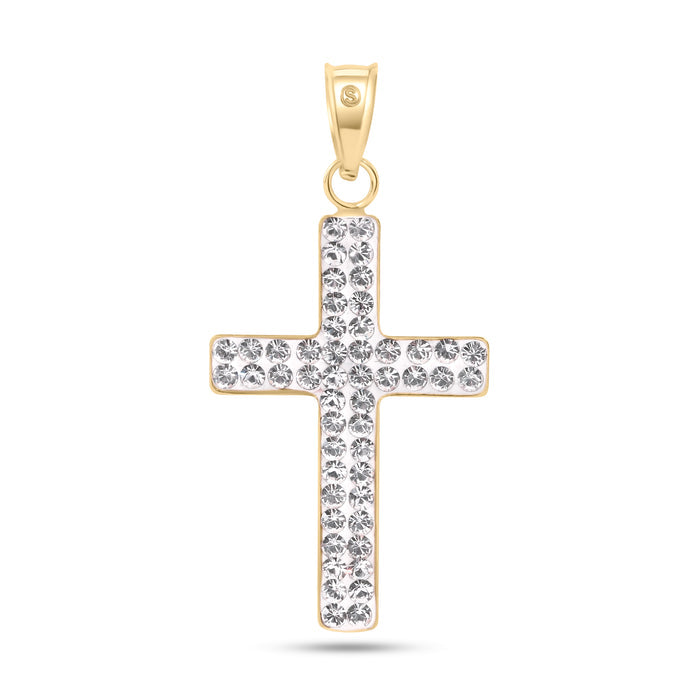 14 Karat Yellow Gold 2 Sided Patterned Cross Clear CZ Pendant - 14P00076