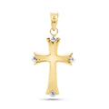 14 Karat Yellow Gold Bead Edge Hollow Tube Cross Pendant - 14P00078