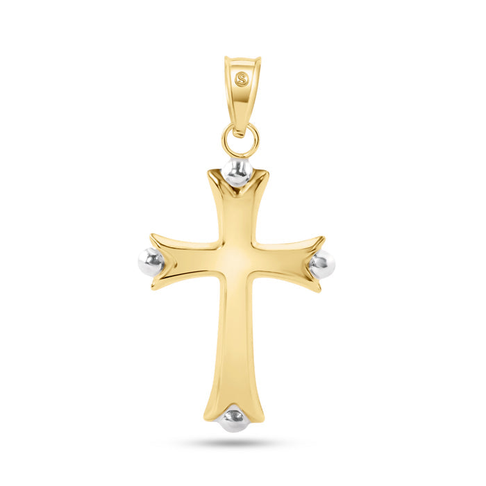 14 Karat Yellow Gold Bead Edge Hollow Tube Cross Pendant - 14P00078
