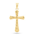 14 Karat Yellow Gold 2 Sided Patterned Hollow Tube Cross Pendant - 14P00082