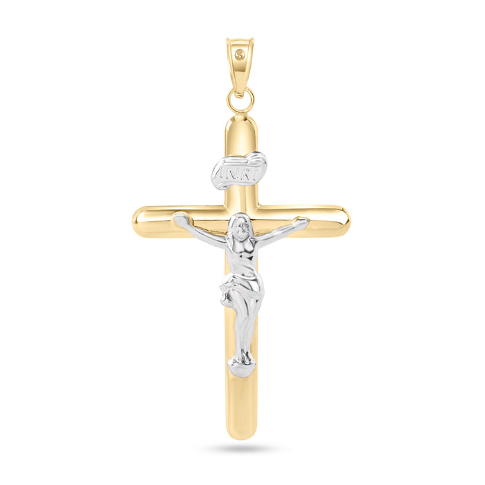 14 Karat Yellow Gold 2 Tone Plain Jesus Hollow Tube Cross Pendant - 14P00087
