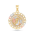 14 Karat Yellow Gold 2 Tone 20mm Diamond Cut Bezel Saint Jude Clear CZ Pendant - 14P00088