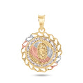 14 Karat Yellow Gold 2 Tone 20mm Diamond Cut Bezel Our Lady of Guadalupe Clear CZ Pendant - 14P00089
