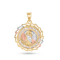 14 Karat Yellow Gold 2 Tone 20mm Diamond Cut Sharp Edge Bezel Saint Jude Clear CZ Pendant - 14P00091