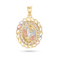 14 Karat Yellow Gold 2 Tone 20mm Diamond Cut Oval Bezel Saint Jude Clear CZ Pendant - 14P00093