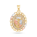 14 Karat Yellow Gold 2 Tone 20mm Diamond Cut Oval Bezel Jesus Christ Clear CZ Pendant - 14P00094