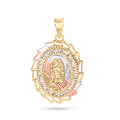 14 Karat Yellow Gold 2 Tone 20mm Diamond Cut Oval Sharp Edge Bezel Guadalupe Clear CZ Pendant - 14P00096