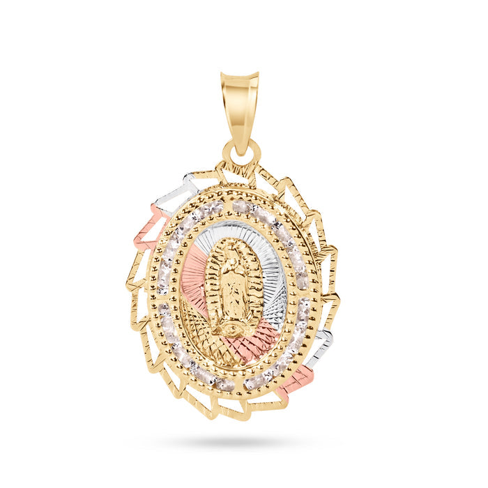 14 Karat Yellow Gold 2 Tone 20mm Diamond Cut Oval Sharp Edge Bezel Guadalupe Clear CZ Pendant - 14P00096