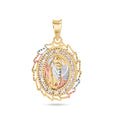 14 Karat Yellow Gold 2 Tone 20mm Diamond Cut Oval Sharp Edge Bezel Saint Jude Clear CZ Pendant - 14P00098