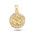 14 Karat Yellow Gold 16mm Round Jesus Christ Clear CZ Pendant - 14P00099
