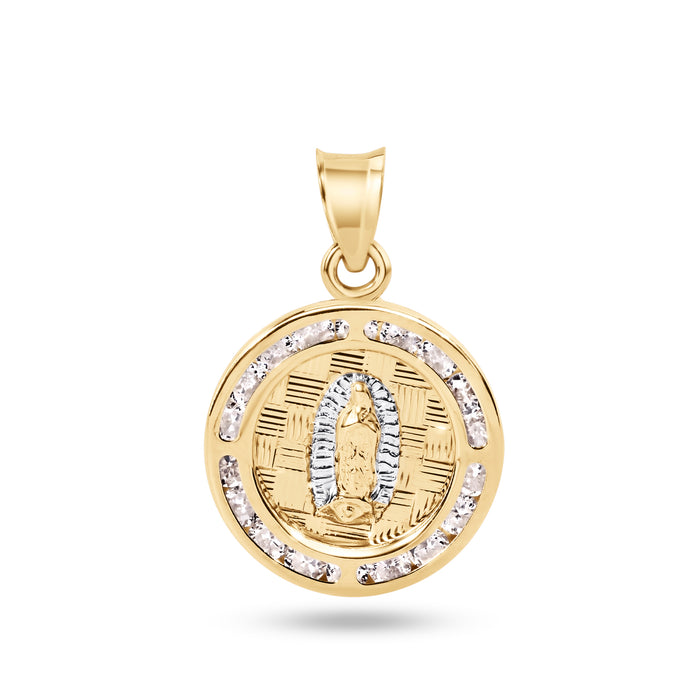14 Karat Yellow Gold 16mm Round Our Lady of Guadalupe Clear CZ Pendant - 14P00100