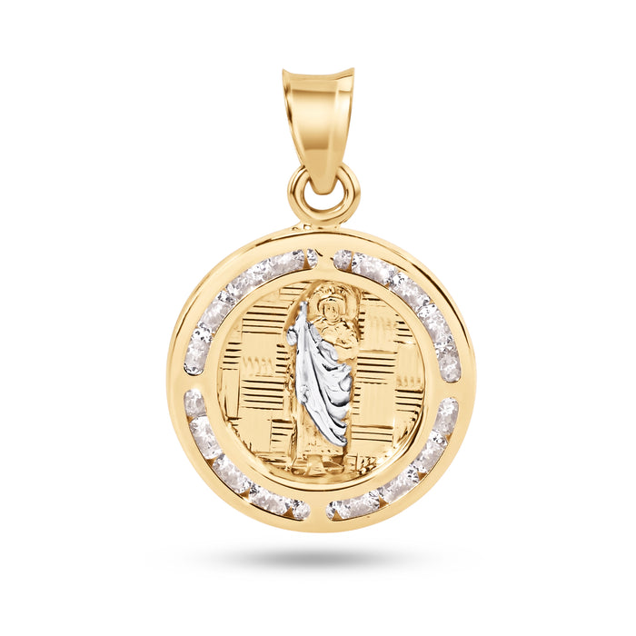 14 Karat Yellow Gold 16mm Round Saint Jude Clear CZ Pendant - 14P00101