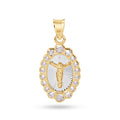 14 Karat Yellow Gold 18mm Oval Jesus Christ Clear CZ Pendant - 14P00102