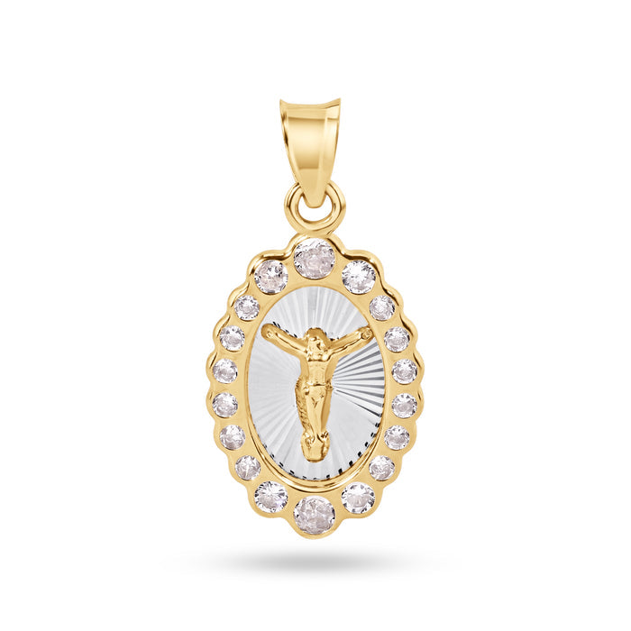 14 Karat Yellow Gold 18mm Oval Jesus Christ Clear CZ Pendant - 14P00102