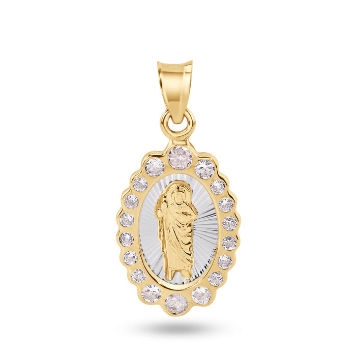14 Karat Yellow Gold 18mm Oval Saint Jude Clear CZ Pendant - 14P00103
