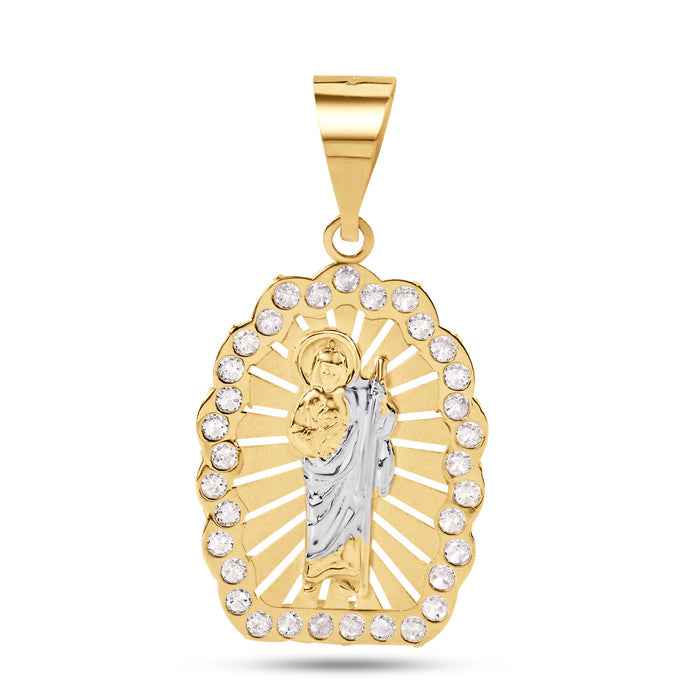 14 Karat Yellow Gold 2 Tone 26mm Saint Jude Clear CZ Pendant - 14P00104