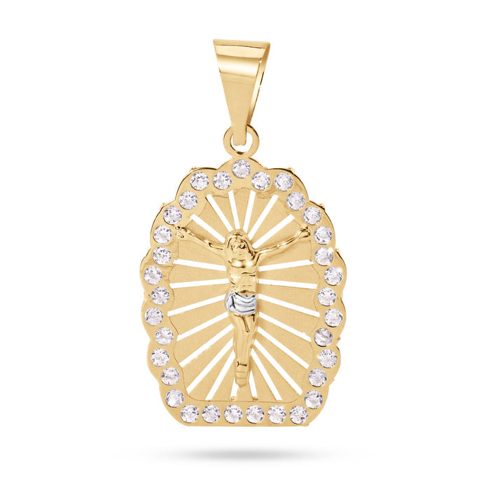 14 Karat Yellow Gold 2 Tone 26mm Jesus Christ Clear CZ Pendant - 14P00105